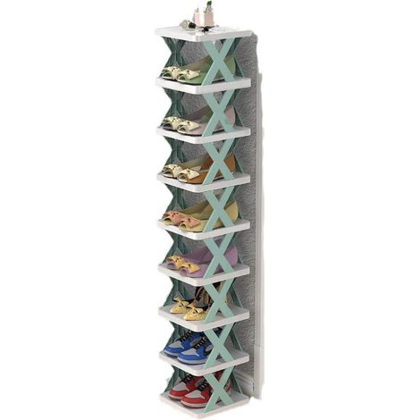Schuhregal, einfach zusammenklappbares Schuhregal aus Kunststoff – Grün, 9 Ebenen