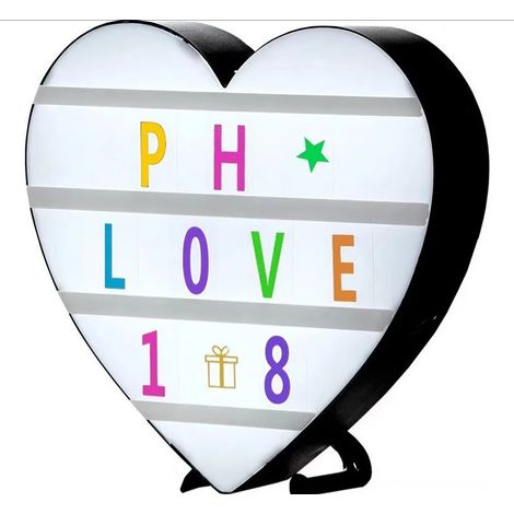 Schwarzer herzförmiger LED-Leuchtkasten für Kinodekoration mit bunten Alphabet-Aufklebern (1/5)
