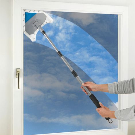 Balai serpillère pour sol multiflex, Housse microfibre lavable 60°C, Manche télescopique, 2nd éponge offerte, Acier, Microfibre, 56-122cm, Gris (1/5)