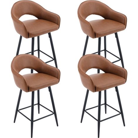 Wahson Tabouret de Bar en Cuir PU, Lot de 4 Tabouret Rotation de 360 Degré Chaise Bar de Pied en Métal avec Repose-Pieds pour Bar, Marron