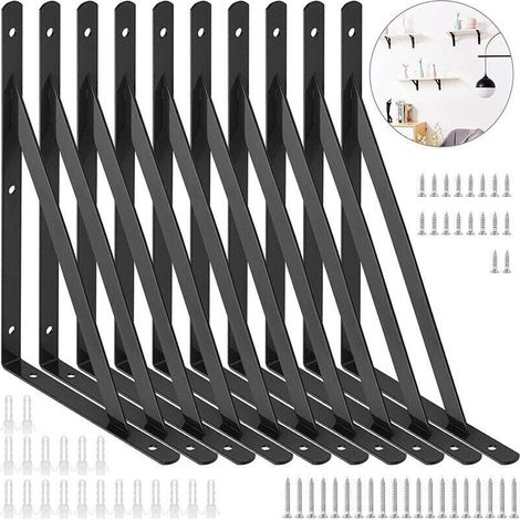 10er-Pack Wandhalterungen, stabiles Stativ, Wandregalhalterung, 90-Grad-Regalstütze, 150 x 95 mm (schwarz) (1/4)