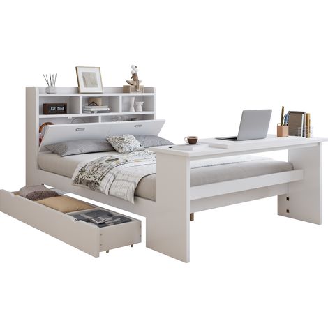 GagaLit enfant 140x200 cm avec rangement et tablette, blanc (1/5)