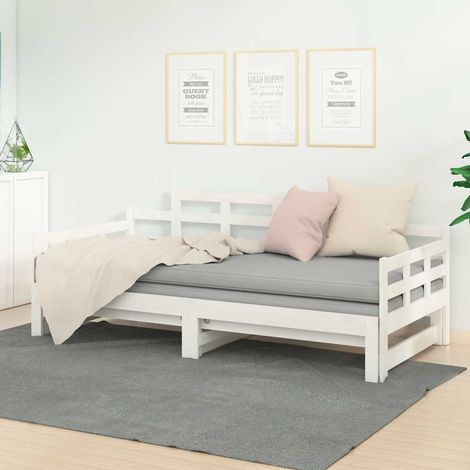 Lit coulissant 2 places avec lattes en pin massif blanc, sans matelas, 80 x 200 cm - PANGIVO (1/5)