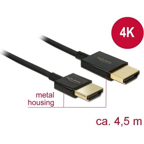 Câble de raccordement Delock HDMI Fiche mâle HDMI-A, Fiche mâle HDMI-A 4.50 m noir 84775 4K UHD, contacts dorés Câble H (1/3)