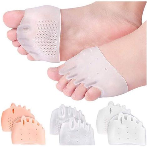 Coussinets métatarsiens à cinq trous, coussinets pour l'avant-pied, séparateurs d'orteils respirants pour soulager les douleurs aux pieds (2 paires) (transparent) (1/5)
