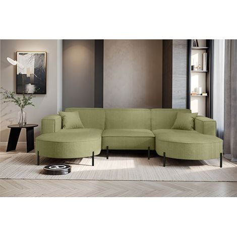 Wohnlandschaft U-Form Sofa VALENCIA in Stoff Scala Kiwi