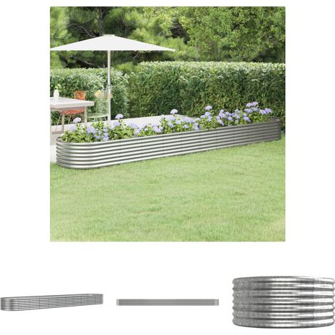 The Living Store - Hochbeet Pulverbeschichteter Stahl 440x80x36 cm Silbern (1/5)