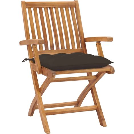 vidaXL Sillas plegables (2 unidades) con cojines color topo, de madera maciza de teca. (1/2)