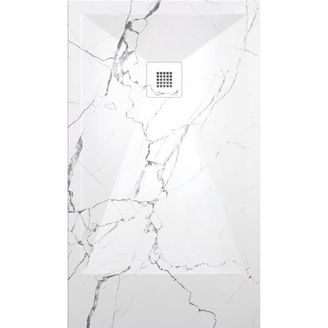 Mineralguss-Duschwanne extra flach DEKOR ARABESCO weißes Marmor 70x170 cm