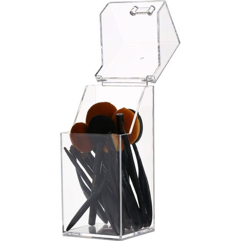 Coffret de rangement pinceaux maquillage et crayons sourcils transparent acrylique anti-poussière avec couvercle (1/2)