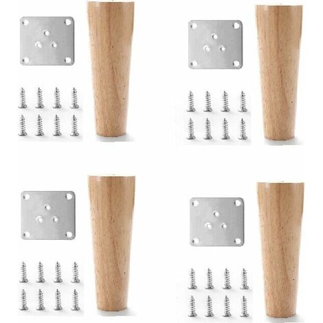 Pieds De Meuble - Bois Chêne Naturel - Diamètre 15 cm Hauteur 15 cm - Pour Table Fauteuil Canapé Lit Chaise - 4 Pièces (1/5)