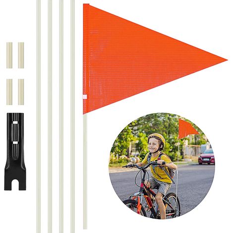 Drapeau de sécurité pour vélo de 1,8 m avec mât, design réfléchissant et support de fixation pour vélo haute visibilité, accessoire pour remorque de vélo, orange