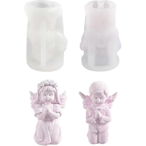 Lot de 2 moules en silicone pour bougies « Ange », décoration de bureau manuelle, moule à bougie en plâtre