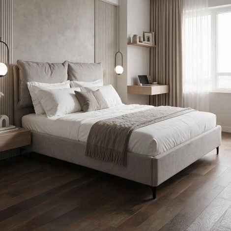 Letto Matrimoniale Vogue con Contenitore in Tessuto Tortora – Eleganza e Comfort con Cuscini Imbottiti