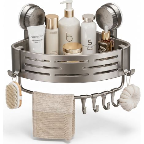 Étagère d'angle de salle de bain sans perçage simple avec tige mural (1/5)