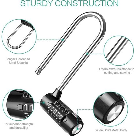 Cadenas de Sécurité à 5 Chiffres, Réinitialisable Cadenas à Combinaison avec Long Câble Particulièrement, Étanche Acier Inoxydable, Idéal pour Gym Sport/Ecole Casiers, Clôture, Entreposage, e (1/5)