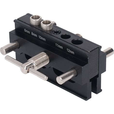 Selbstzentrierende Bohrvorrichtung für Dübel, aus eloxierter Aluminiumlegierung, mit Zentrierhülse für Holzplatten. (1/5)