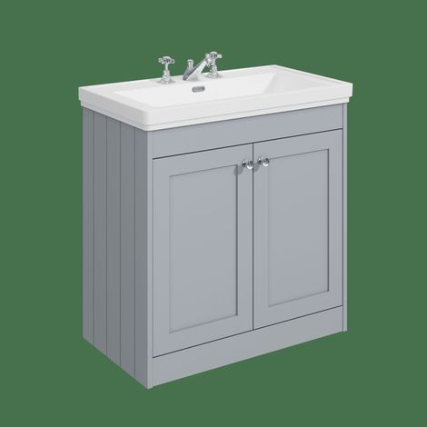 Balterley Butterton 800mm Floor Standing 2 Door Unit with Classic Basin 3 Tap Hole - Satin Grey