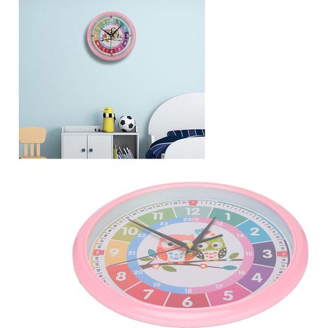 Horloge Murale Enfant - Pendule Colorée Apprentissage avec Design Cartoon pour Chambre et Salle de Classe - Rose