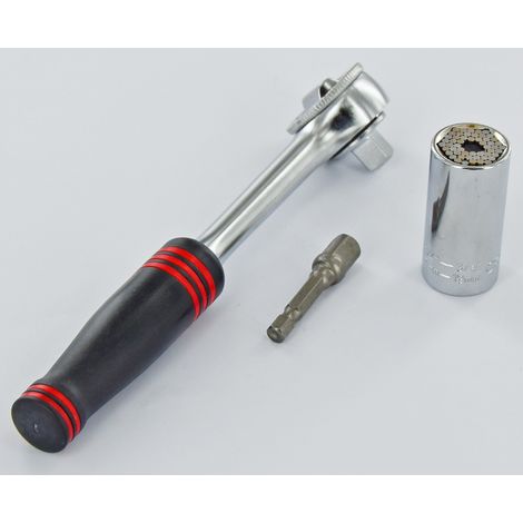 Tivoly • Set di bussole universali da Ø7 a 19mm + 1 chiave a cricchetto + 1 portabussole 1/4"
