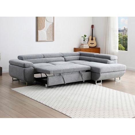 Canapé d'angle droit convertible en tissu texturé gris NURAZIO (1/4)