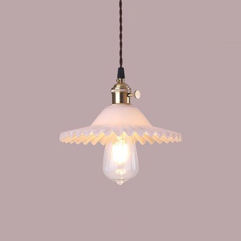 Suspension industrielle vintage en verre E27, luminaire rétro (verre blanc sans source lumineuse) (1/5)