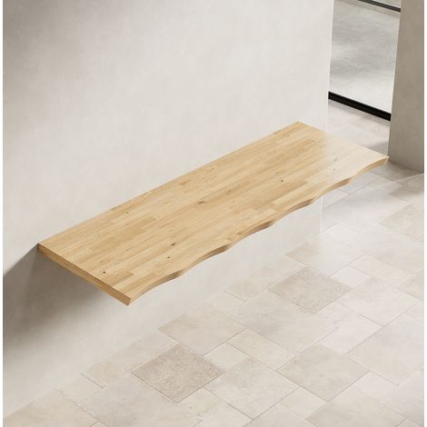 Arbeitsplatte 140 x 48,5 x 3,8 cm aus Holz, Naturholz, ungebohrt für Bad – MEUBLIV (1/5)