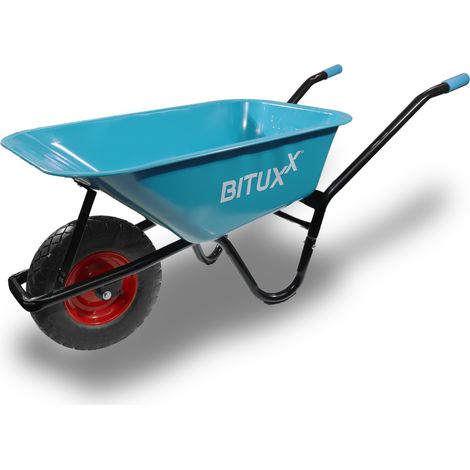 BITUXX Schubkarre 100L Schubkarren Schiebkarre Groß Scheibtruhe Bauschubkarre Blau mit PU Vollgumi Rad Schwarz bis 250kg
