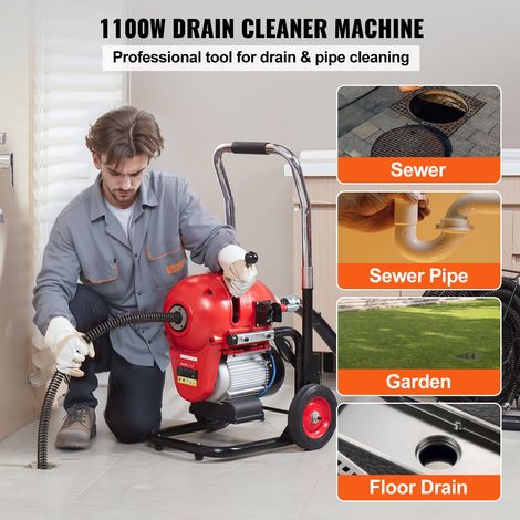 Déboucheur Électrique de Canalisation 36,6 m x 3 cm Machine de Nettoyage de Tuyaux Alimentation Manuelle Nettoyeur de Tubes Drain 1… (1/5)