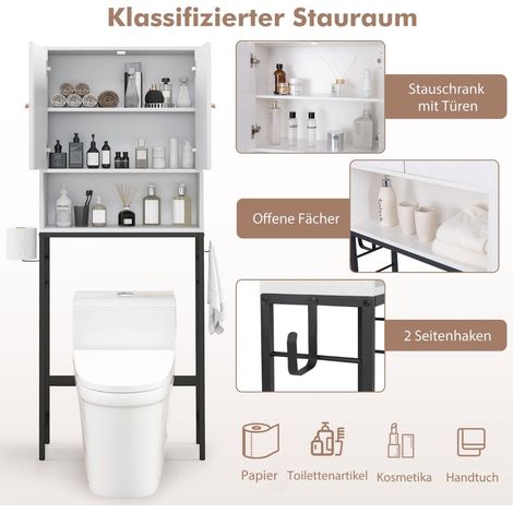 Meuble de toilette etagere de toilette sur pied avec 2 portes amp 2 crochets 63 x 23 x 1655 cm blanc