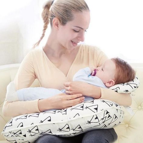Coussin d'allaitement multifonction pour bébé, Étoile sur blanc, coton, 56  37cm (1/4)