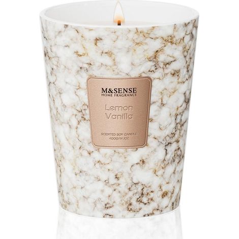 Duftkerze Zitrone-Vanille im Glas Sojawachs 400g 75h Brenndauer 2 Dochte