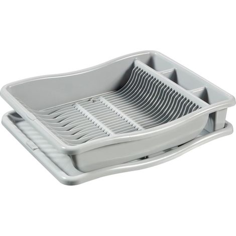 Curver – Panier égouttoir d'évier en plastique gris clair – Dimensions 48x38x10,5 cm – Compartiments pour couverts – Plateau récupérateur d'eau