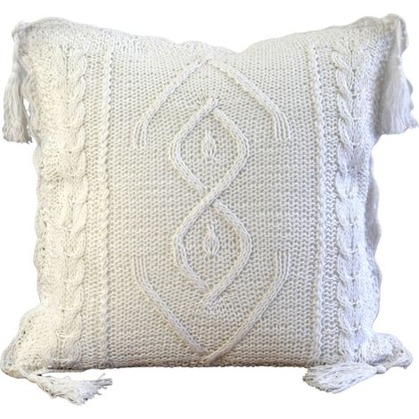 Federa decorativa con cordino, bianca, 40x40 cm, federe bianche in stile BOHO (1/5)