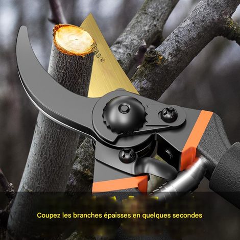 Sécateur en alliage revêtu de téflon, outil de jardinage facile à utiliser, idéal pour les branches épaisses, les arbres fruitiers, les fleurs et les bonsaïs.