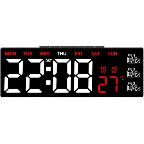 Réveil numérique minimaliste avec fonction de suivi des médicaments, affichage numérique LED haute luminosité, boîtier moderne en ABS, adapté aux seniors, disponible en plusieurs couleurs, y compris b (1/5)