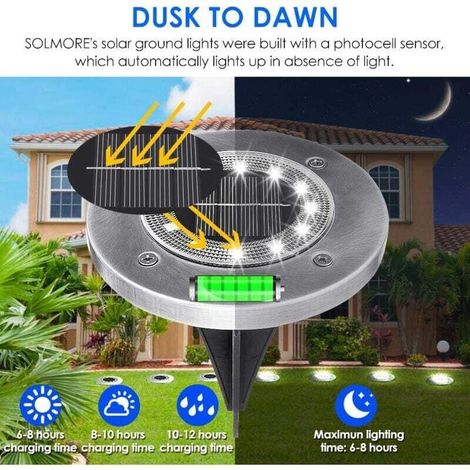 SNQ – Luci solari da esterno con 12 LED, impermeabili IP65 – Luce bianca fredda 6000K – Installazione wireless per vialetti e patii – Confezione da 6 (1/5)