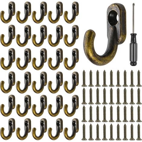 50 Lot de Crochet pour Clés Bronze Crochet 17 x 13 mm Crochets Décoratifs en Fer Bronze avec un Tournevis Cruciforme Métal Crochet Porte Manteau Vintage Pour Bijoux Sacs Serviettes Salle (1/5)