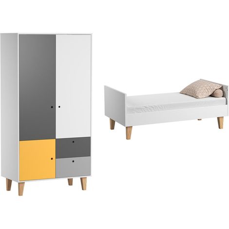 Mitwachsendes Babybett und 2-türiger Kleiderschrank Vox Concept Gelb (1/4)