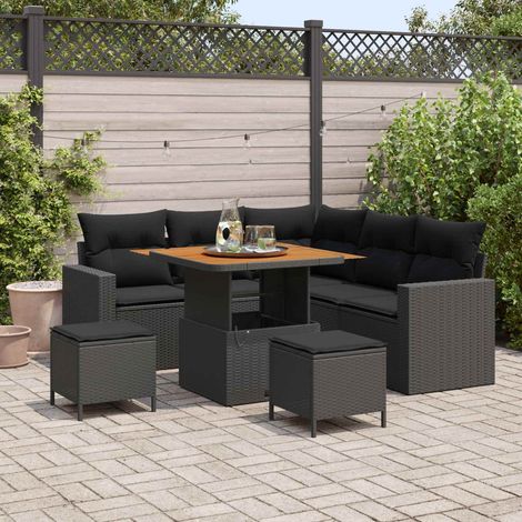 vidaXL Gartensofa-set mit Kissen 9 pcs Schwarz Poly-Rattan (1/5)