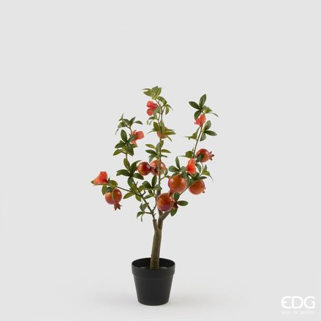 EDG Enzo De Gasperi Melograno con Vaso e Foglie x8 Pianta Artificiale H 60 Cm Coral