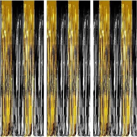 Set mit 3 gold-schwarzen Metallic-Fransenvorhängen (1 x 2,5 m), Hintergrund für Party- und Weihnachtsfotos (1/5)