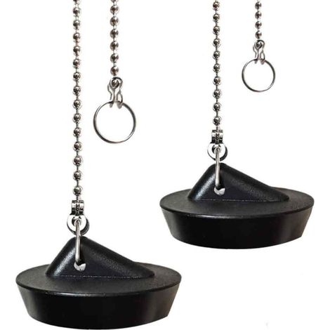 Juego de 2 tapones para fregadero, con cadena y gancho de bola, de acero inoxidable, universales, para fregadero de cocina o bañera. (1/5)