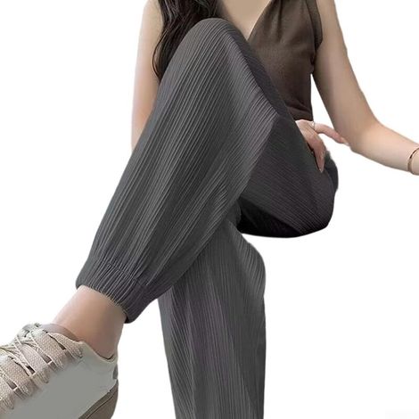 Women's Casual Ice Silk Sweatpants - Relaxed Fit with Elastic Waistband - Wide Leg - For Summer and Everyday Wear - Black (1/5)