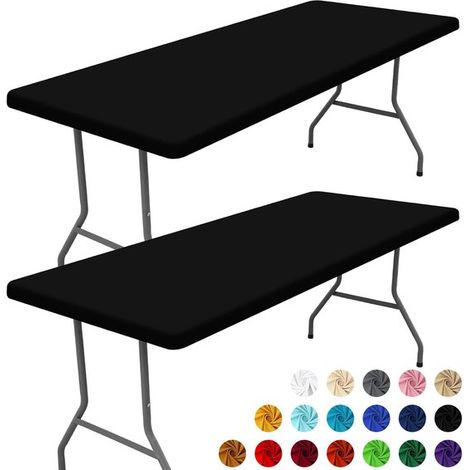 Set di 2 tovaglie rettangolari elasticizzate (183 cm) Tovaglia aderente e lavabile per picnic, campeggio, banchetti e feste (Nero, 76 (1/5)