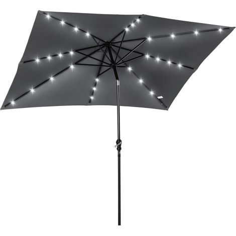 Parasol de jardin Parasol droit 3 x 2 m lumineux rectangulaire inclinable avec LED solaire acier polyester haute densité gris (1/5)