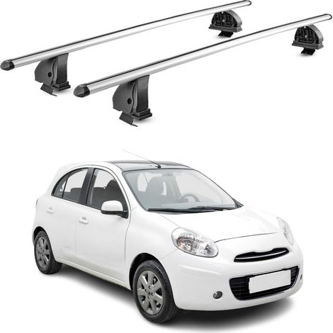 OMAC Aluminium Dachträger Querträger für Nissan Micra IV 2010-2017 – TÜV / DIN 75302:2019 – Abschließbar – T-Nut – Max. 75 kg – 2 Stangen – Silber (1/5)