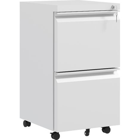 Vinsetto 2-Drawer Mobile Filing Cabinet, Steel Lockable File Cabinet for Letter, A4 and Legal Size, Pre-Assembled Body, White