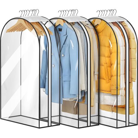 MISSLO 10" Kleidersäcke mit Zwickel, komplett transparent, zum Aufhängen von Kleidung, 3er-Pack 40" Anzugsäcke zur Aufbewahrung im Kleiderschrank Kleidersack für Hemden, Mäntel und Kleider (1/5)