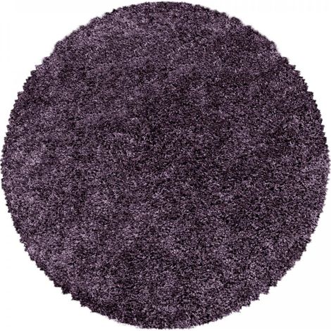 Tapis poils longs shaggy Ø200cm violet tissé rond motif uni UNI I (1/5)